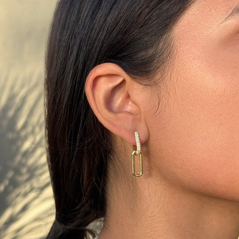 14K Gold Plated Crystal Single Link Drop Earrings