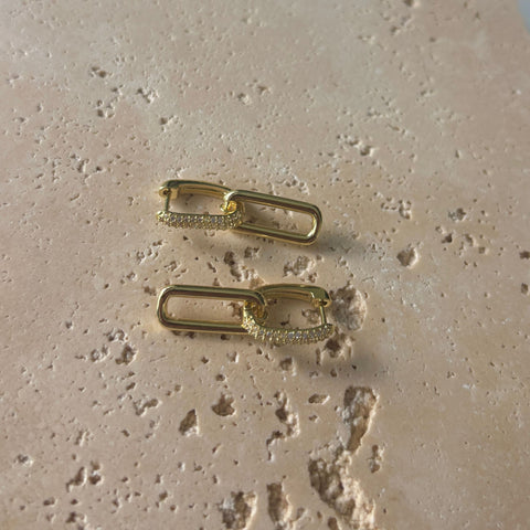 14K Gold Plated Crystal Single Link Drop Earrings