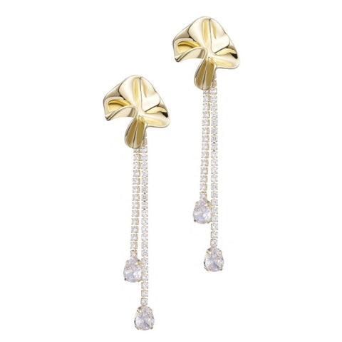 14k Gold Plated Flower Crystal Tennis Drop Earrings