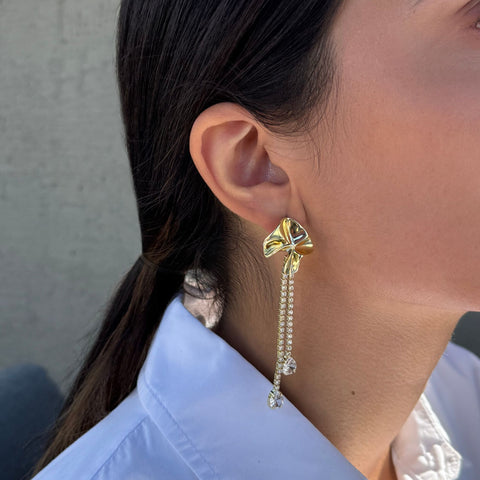 14k Gold Plated Flower Crystal Tennis Drop Earrings