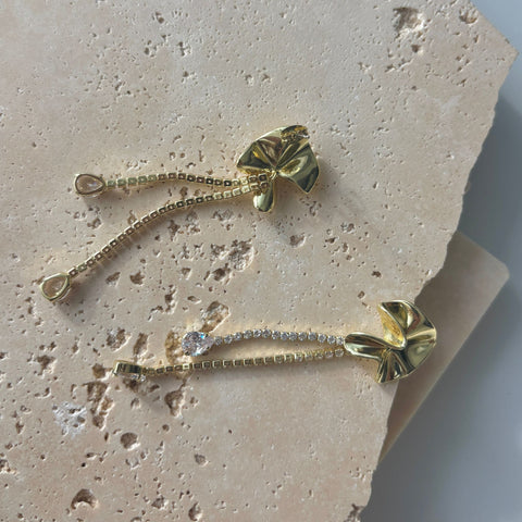 14k Gold Plated Flower Crystal Tennis Drop Earrings