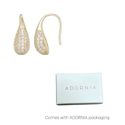 14k Gold Plated CZ Teardop Wire Earrings