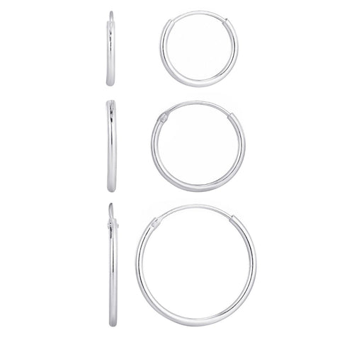 .925 Sterling Silver Set of 3 Endless Hoop Earrings