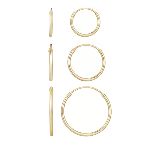 .925 Sterling Silver Set of 3 Endless Hoop Earrings