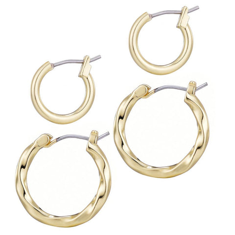 14k Gold Plated Set of 2 Hoop Earrings