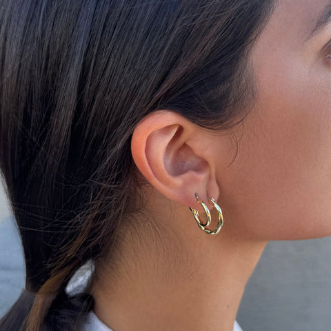 14k Gold Plated Set of 2 Hoop Earrings