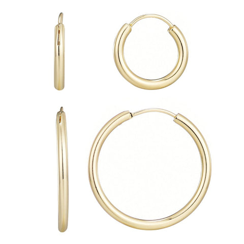 14k Gold Plated Set of 2 Endless Hoop Earrings