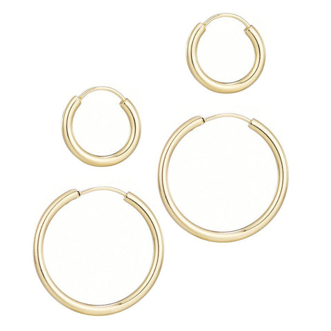 14k Gold Plated Set of 2 Endless Hoop Earrings