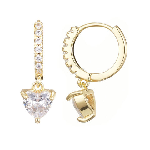 14k Gold Plated Heart-Shaped CZ Huggie Hoop Earrings