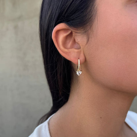 14k Gold Plated Heart-Shaped CZ Huggie Hoop Earrings
