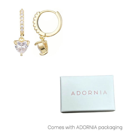 14k Gold Plated Heart-Shaped CZ Huggie Hoop Earrings