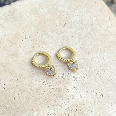 14k Gold Plated Heart-Shaped CZ Huggie Hoop Earrings