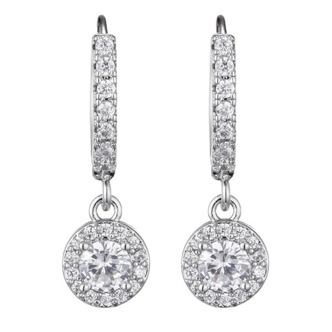 CZ Halo Drop Huggie Hoop Earrings