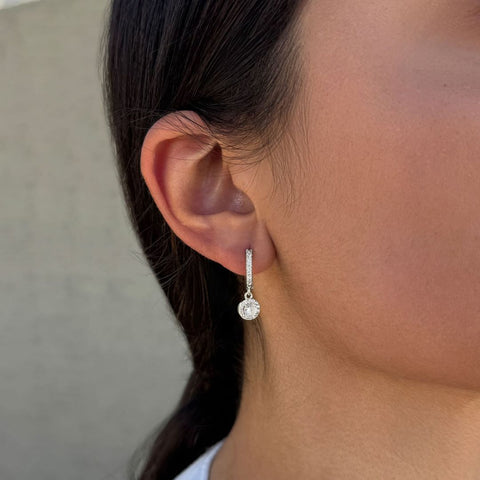 CZ Halo Drop Huggie Hoop Earrings