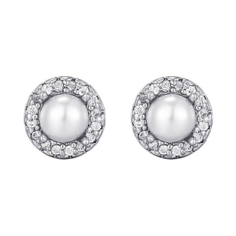 Freshwater Pearl CZ Halo Stud Earrings