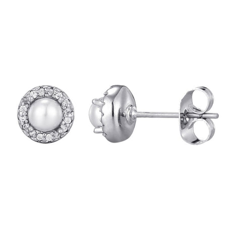 Freshwater Pearl CZ Halo Stud Earrings