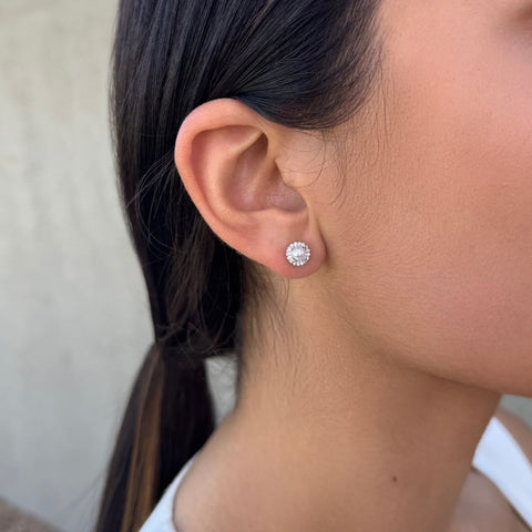 Freshwater Pearl CZ Halo Stud Earrings