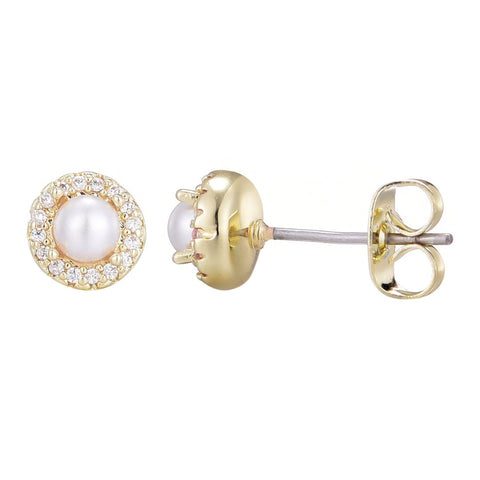Freshwater Pearl CZ Halo Stud Earrings