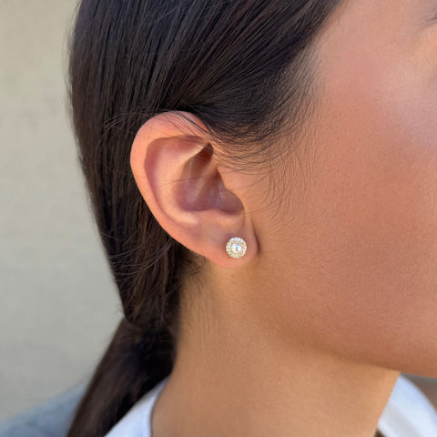 Freshwater Pearl CZ Halo Stud Earrings