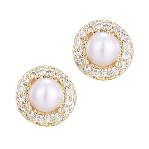 Freshwater Pearl CZ Halo Stud Earrings