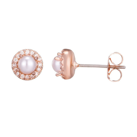 Freshwater Pearl CZ Halo Stud Earrings