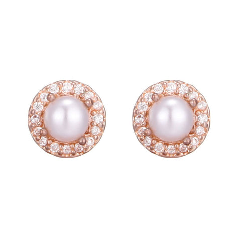 Freshwater Pearl CZ Halo Stud Earrings