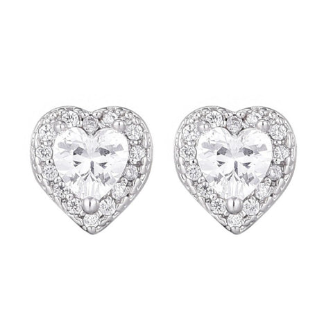 Heart CZ Halo Stud Earrings