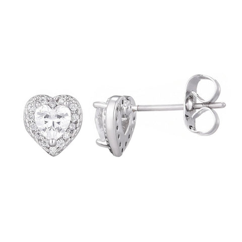 Heart CZ Halo Stud Earrings