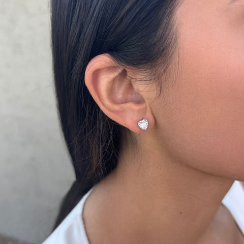 Heart CZ Halo Stud Earrings