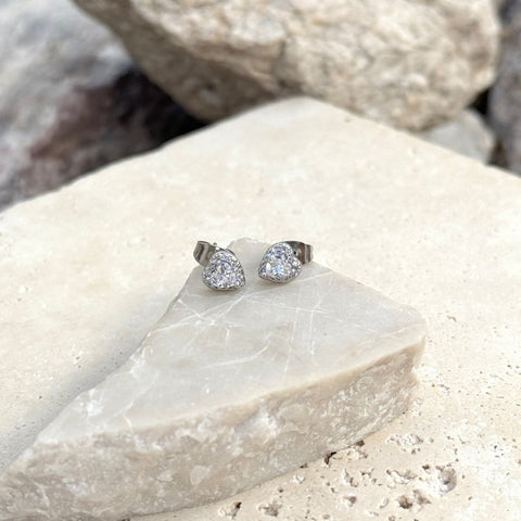 Heart CZ Halo Stud Earrings