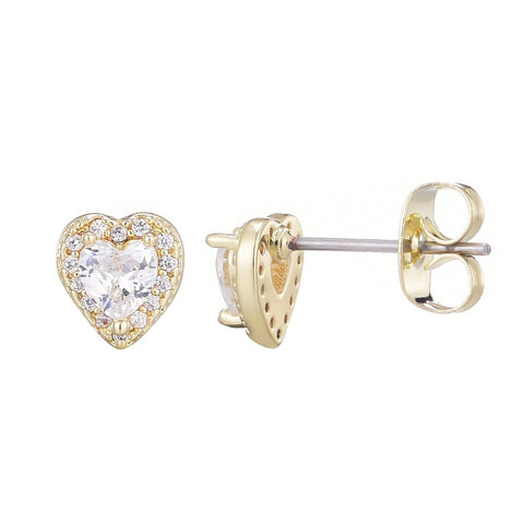 Heart CZ Halo Stud Earrings
