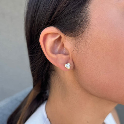 Heart CZ Halo Stud Earrings