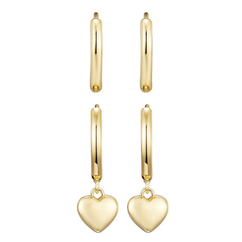 14k Gold Plated Heart Huggie Earring Set