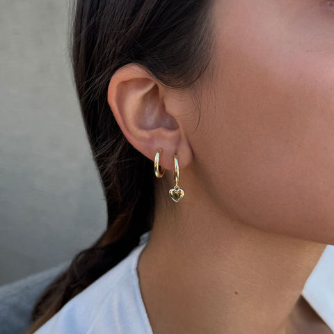 14k Gold Plated Heart Huggie Earring Set