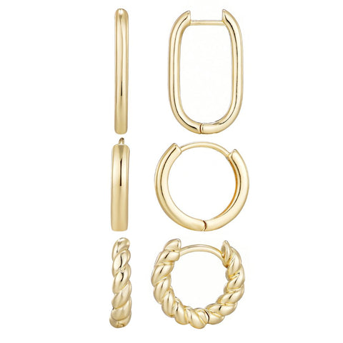 14k Gold Plated Set of 3 Hoop Earrings Set