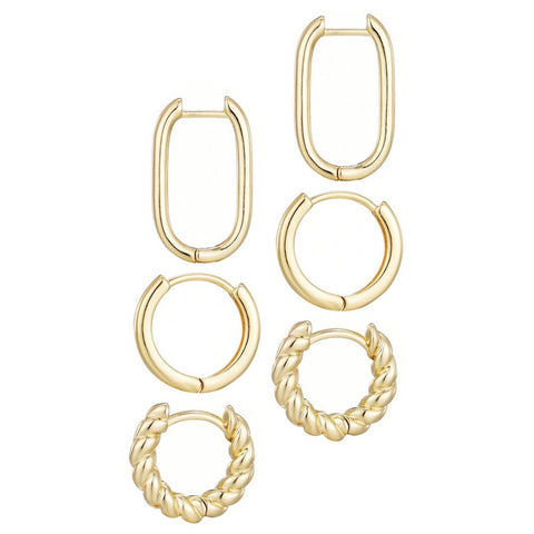 14k Gold Plated Set of 3 Hoop Earrings Set