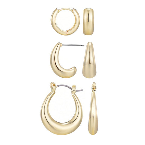 14k Gold Plated Set of 3 Hoop Earrings  Set