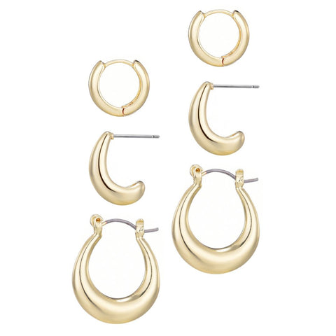 14k Gold Plated Set of 3 Hoop Earrings  Set