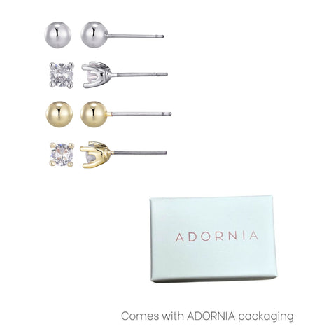 14k Gold and Silver Plated Ball and CZ Solitaire Stud Set