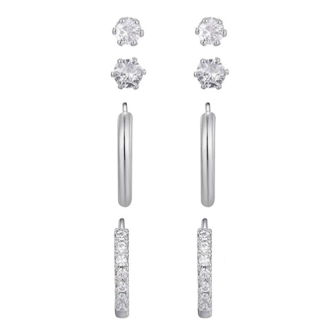 Silver Plated CZ Hoop and Solitaire Stud Set