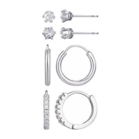 Silver Plated CZ Hoop and Solitaire Stud Set