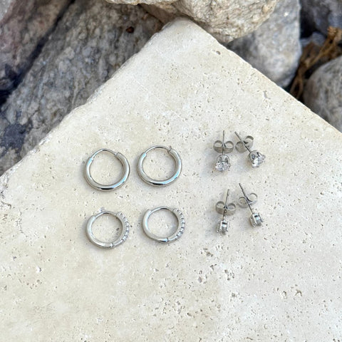 Silver Plated CZ Hoop and Solitaire Stud Set