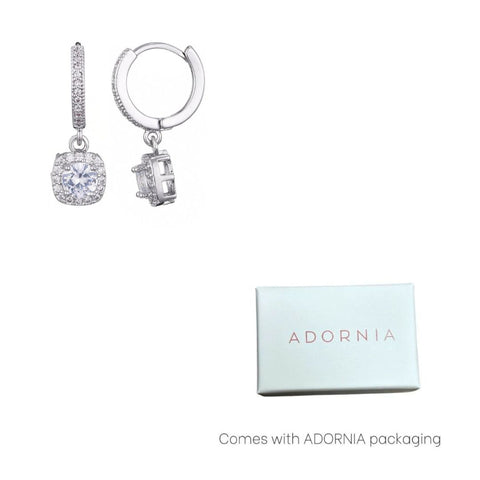 Silver Plated Cushion Halo CZ Huggie Earrings