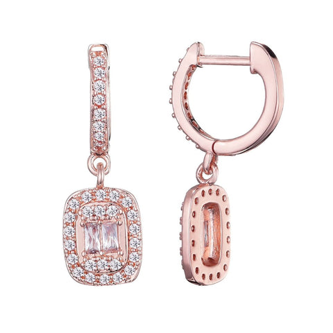 14k Rose Gold Plated Asher Cut Halo CZ Huggie Earrings