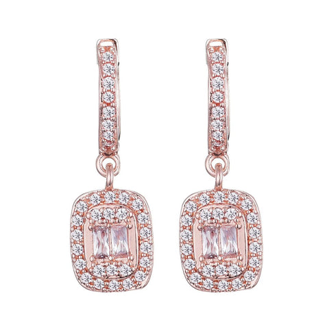 14k Rose Gold Plated Asher Cut Halo CZ Huggie Earrings