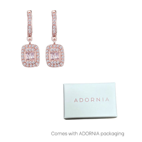 14k Rose Gold Plated Asher Cut Halo CZ Huggie Earrings
