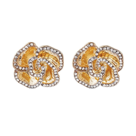 Gold Plated Crystal Encrusted Flower Stud Earrings