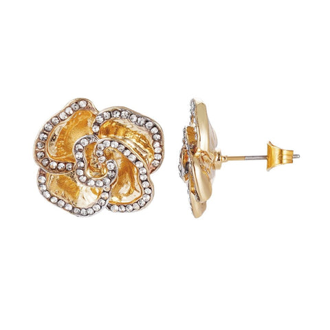 Gold Plated Crystal Encrusted Flower Stud Earrings