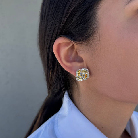 Gold Plated Crystal Encrusted Flower Stud Earrings