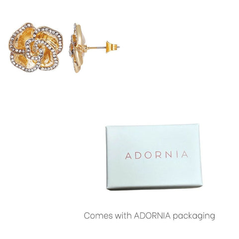 Gold Plated Crystal Encrusted Flower Stud Earrings